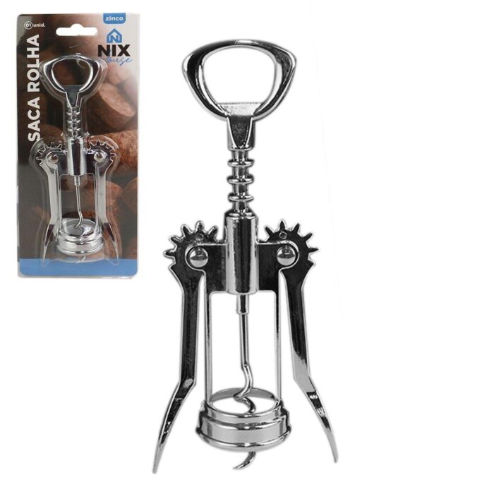 Saca Rolha Metal 16cm – Abridor de Garrafa: Este saca-rolha de metal de 16cm é versátil, funcionando também como abridor de garrafas. Feito de material resistente, é durável e prático para uso diário.